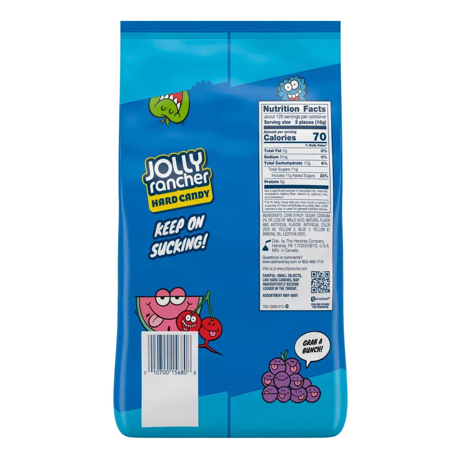 JOLLY RANCHER Original Flavors Hard Candy, 80 oz bag, 360 pieces - Back of Package