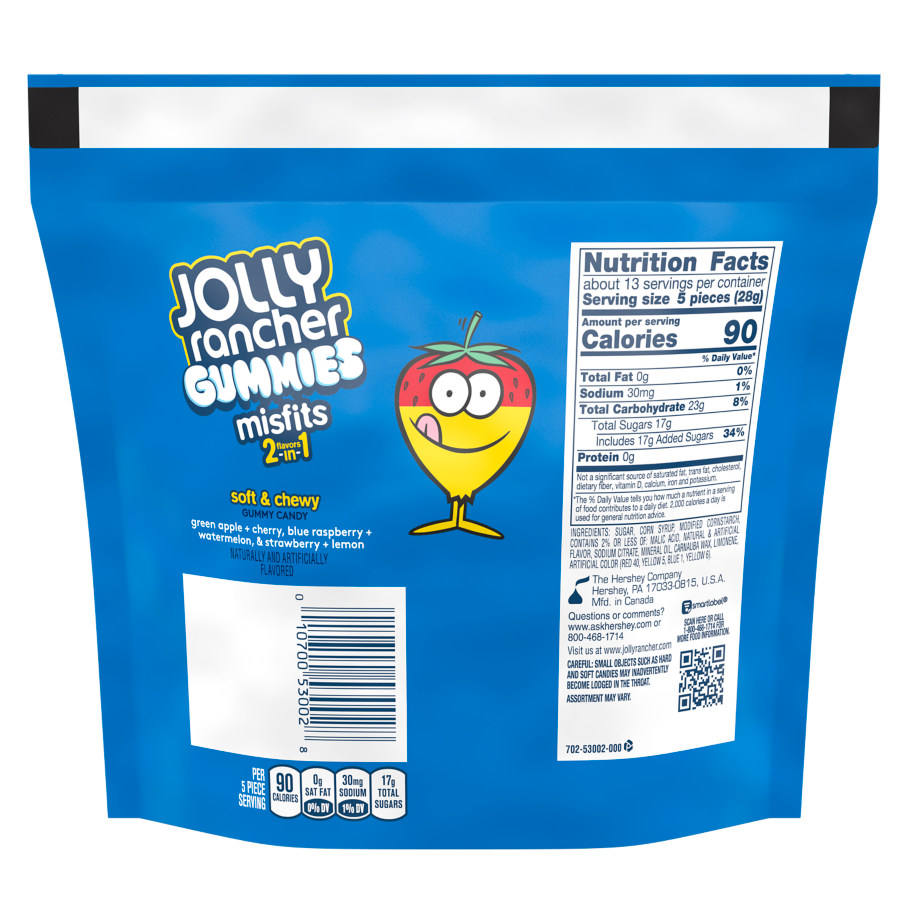 JOLLY RANCHER MISFITS Gummies, 13 oz bag - Back of Package