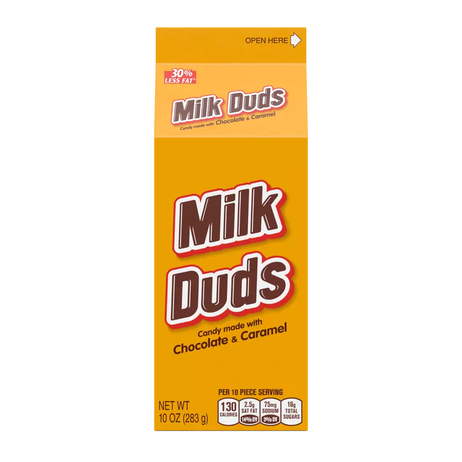 MILK DUDS Candy, 10 oz box - Front of Package