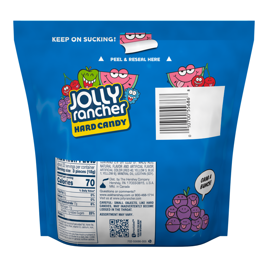 JOLLY RANCHER Original Flavors Hard Candy, 14 oz bag - Back of Package