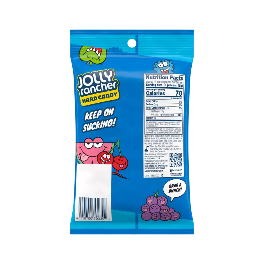 JOLLY RANCHER Original Flavors Hard Candy, 7 oz bag - Back of Package