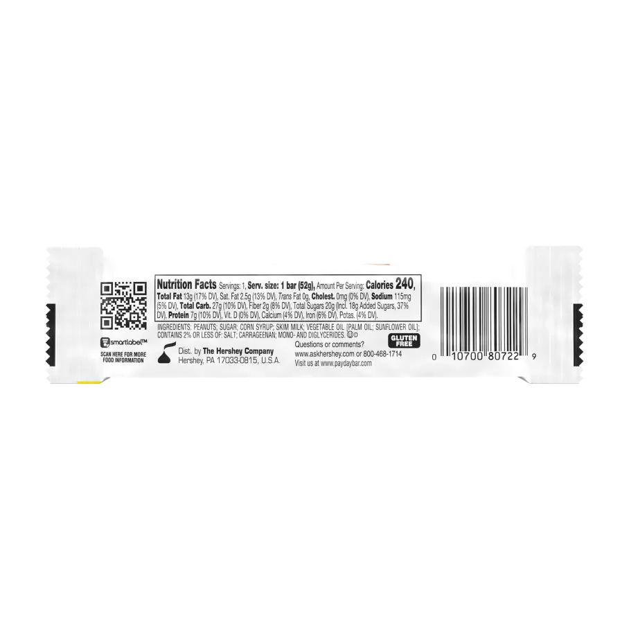 PAYDAY Peanut and Caramel Candy Bar, 1.85 oz - Back of Package