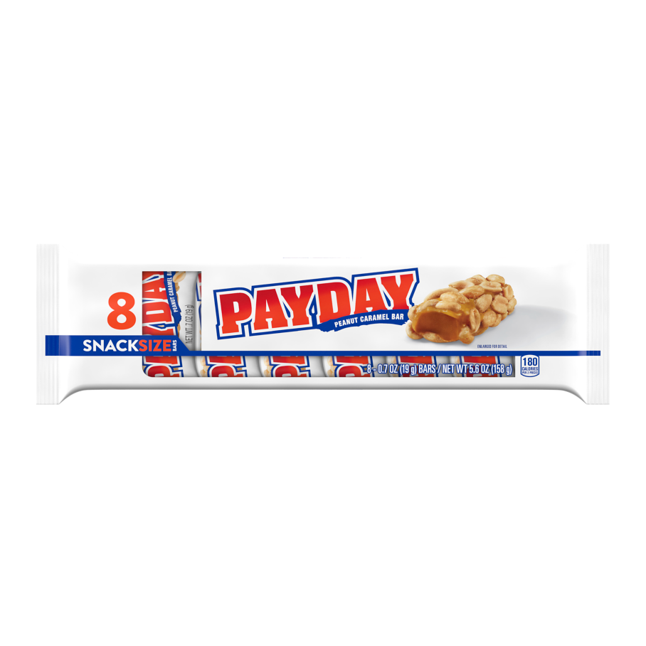 PAYDAY Peanut and Caramel Snack Size Candy Bars, 5.6 oz, 8 pack - Front of Package