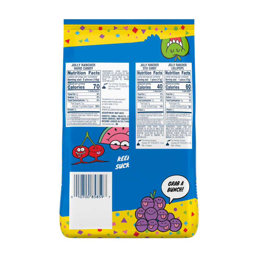 JOLLY RANCHER Candy Assortment, 46 oz bag - Back of Package