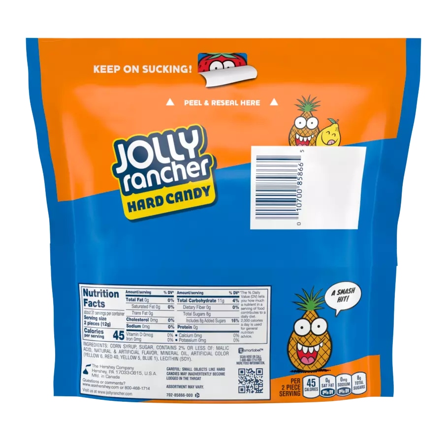 JOLLY RANCHER Fruity Bash Hard Candy, 13 oz bag - Back of Package