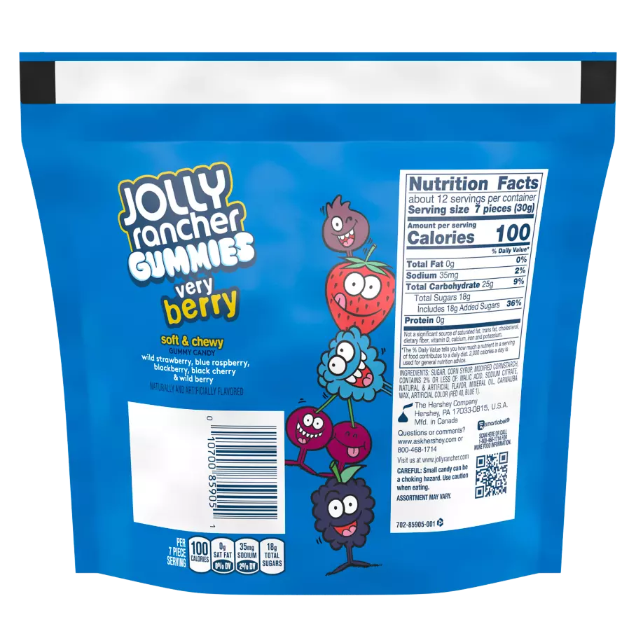 JOLLY RANCHER Gummies Very Berry Candy, 13 oz bag - Back of Package