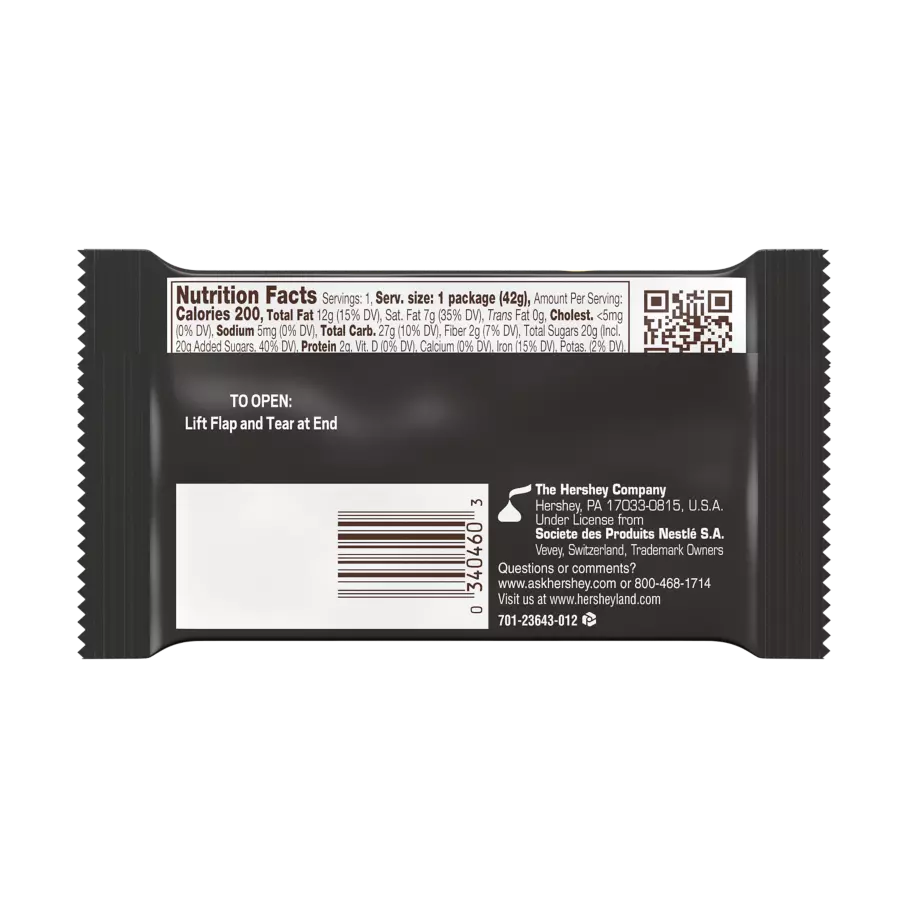 KIT KAT® Dark Chocolate Candy Bar, 1.5 oz - Back of Package