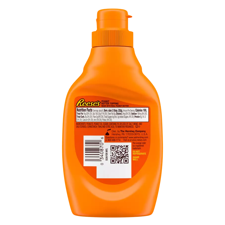 REESE'S Peanut Butter Topping, 7 oz bottle - Back of Package