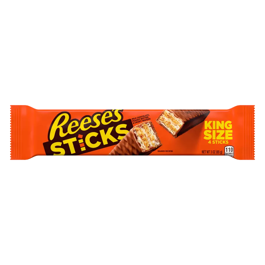 REESE'S STICKS Milk Chocolate Peanut Butter King Size Candy Bar, 3 oz - Front of Package