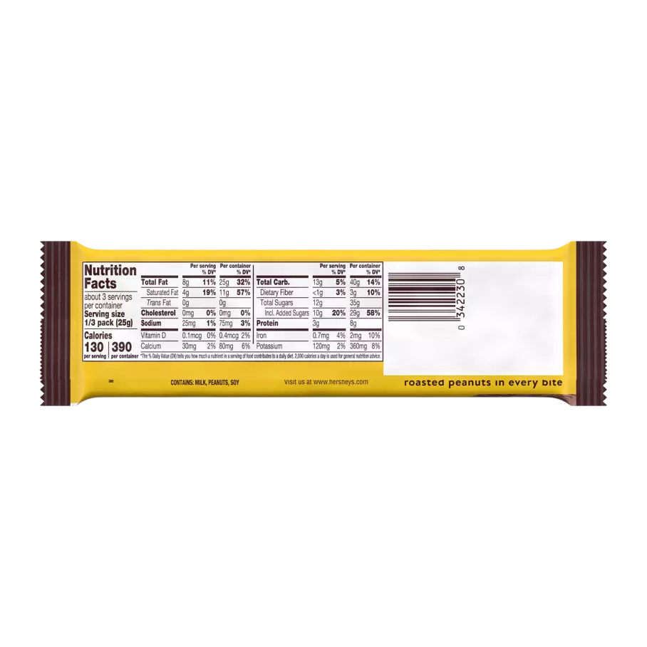 HERSHEY'S MR. GOODBAR Milk Chocolate with Peanuts King Size Candy Bar, 2.6 oz - Back of Package