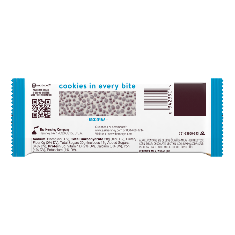 HERSHEY'S COOKIES 'N' CREME Candy Bar, 1.55 oz - Back of Package