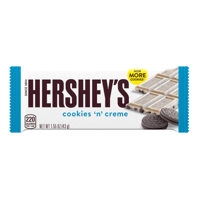 HERSHEY'S COOKIES 'N' CREME Candy Bars, 6.98 lb box, 72 bars - Front of Package