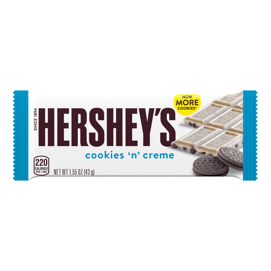 HERSHEY'S COOKIES 'N' CREME Candy Bar, 1.55 oz - Front of Package