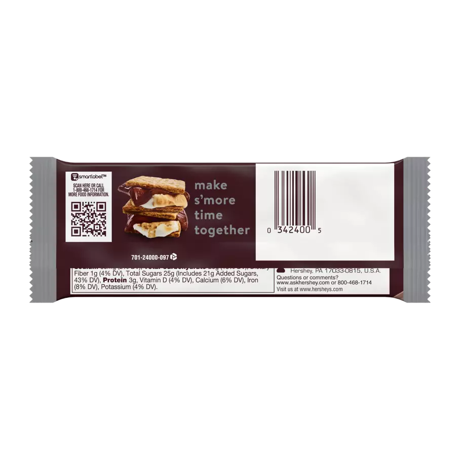 HERSHEY'S Milk Chocolate Candy Bar, 1.55 oz - Back of Package