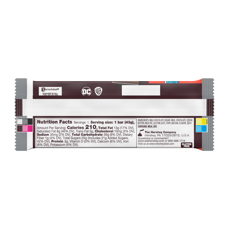 HERSHEY’S Milk Chocolate DC Super Hero Candy Bar, 1.55 oz - Back of Package