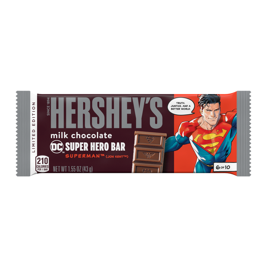 HERSHEY’S Milk Chocolate DC Super Hero Candy Bar, 1.55 oz - Front of Package