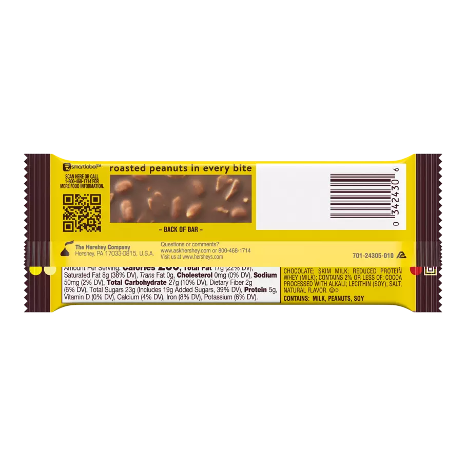 HERSHEY'S MR. GOODBAR Milk Chocolate with Peanuts Candy Bar, 1.75 oz - Back of Package