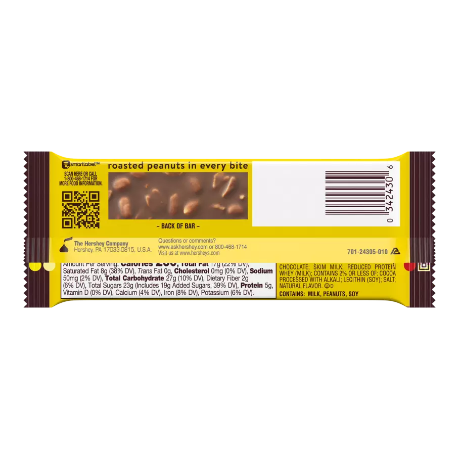 HERSHEY'S MR. GOODBAR Chocolate with Peanuts Candy Bar, 1.75 oz - Back of Package