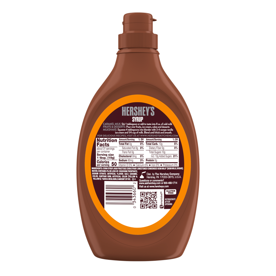 HERSHEY'S Caramel Syrup, 22 oz bottle - Back of Package