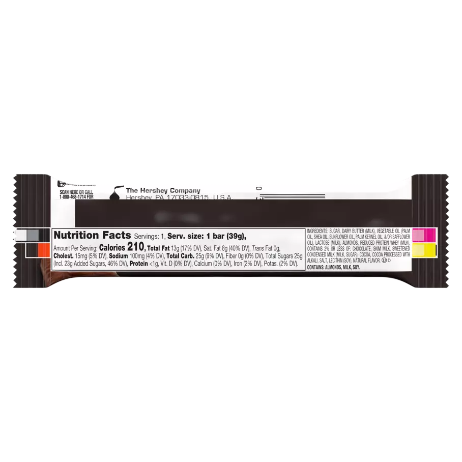 SKOR Milk Chocolate with Crisp Butter Toffee Candy Bar, 1.4 oz - Back of Package