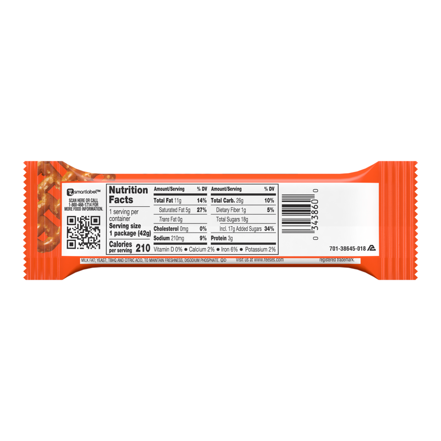 REESE'S TAKE5 Chocolate Peanut Butter Candy Bar, 1.5 oz - Back of Package