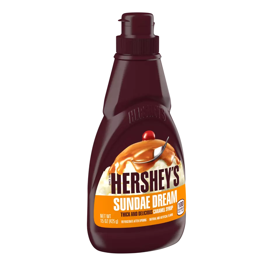 HERSHEY'S SUNDAE DREAM Caramel Syrup, 5.62 lb box, 6 bottles - Front of Package