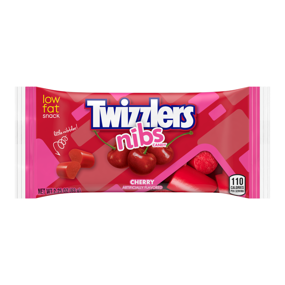 TWIZZLERS NIBS Cherry Flavored Candy, 2.25 oz bag - Front of Package