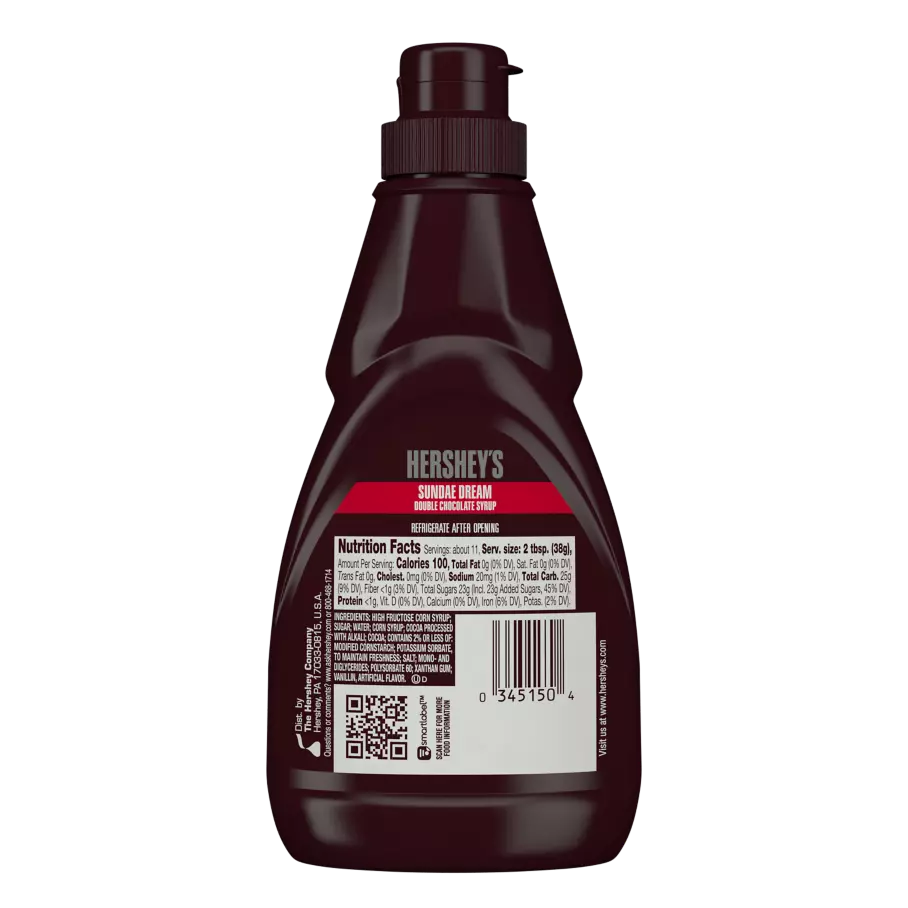 HERSHEY'S SUNDAE DREAM Double Chocolate Syrup, 15 oz bottle - Back of Package