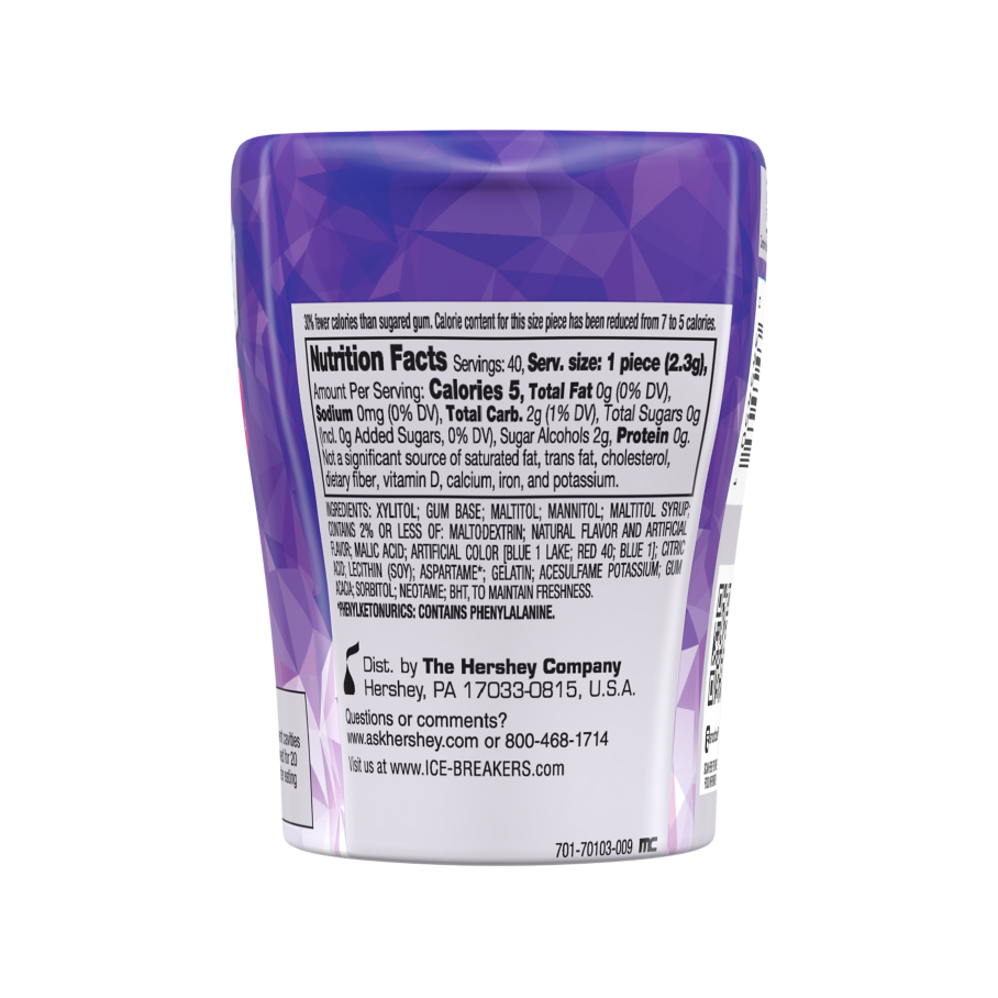 ICE BREAKERS ICE CUBES ARCTIC GRAPE Sugar Free Gum, 3.24 oz bottle, 40