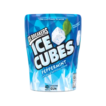 ICE BREAKERS ICE CUBES Peppermint Sugar Free Gum, 3.24 oz bottle, 40 pieces