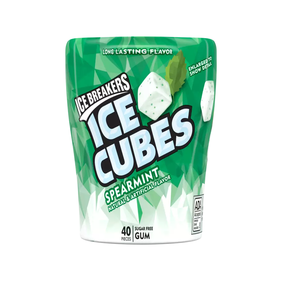 ICE BREAKERS ICE CUBES Spearmint Sugar Free Gum, 3.24 oz bottle, 40 pieces