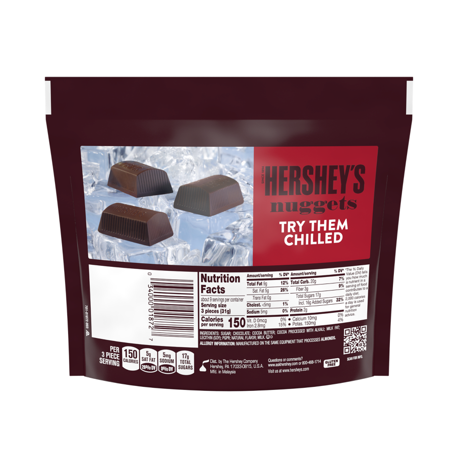 HERSHEY'S NUGGETS SPECIAL DARK Mildly Sweet Chocolate Candy, 10.2 oz pack - Back of Package