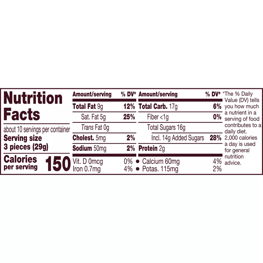 HERSHEY'S NUGGETS Extra Creamy Milk Chocolate with Toffee & Almonds Candy, 10.2 oz pack - Nutritional Facts