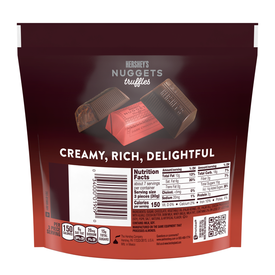 HERSHEY'S NUGGETS Dark Chocolate Truffles Candy, 7.7 oz bag - Back of Package