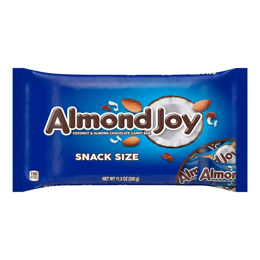 ALMOND JOY Coconut and Almond Chocolate Snack Size Candy Bars, 11.3 oz bag - Front of Package