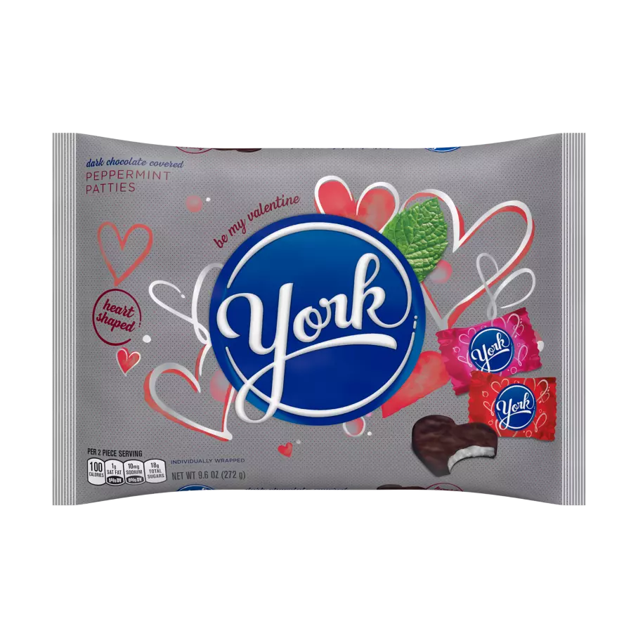 YORK Valentine's Dark Chocolate Peppermint Patties, 9.6 oz bag - Front of Package