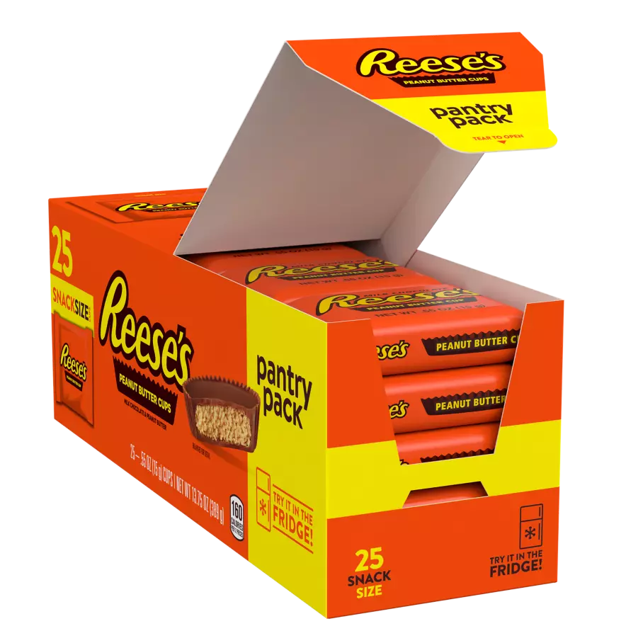 REESE'S Pantry Pack Milk Chocolate Snack Size Peanut Butter Cups, 13.75 oz, 25 count box - Front of Package