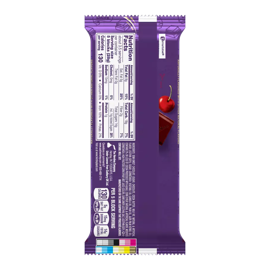 CADBURY ROYAL DARK Black Forest Cake XL Candy Bar, 3.5 oz - Back of Package