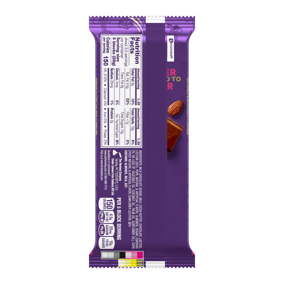 CADBURY DAIRY MILK Rock The Road XL Candy Bar, 3.5 oz - Back of Package