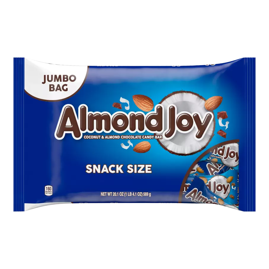 ALMOND JOY Coconut and Almond Chocolate Snack Size Candy Bars, 20.1 oz jumbo bag - Front of Package