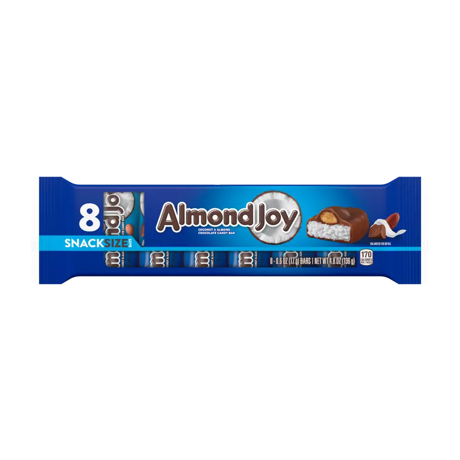 ALMOND JOY Coconut and Almond Chocolate Snack Size Candy Bars, 4.8 oz, 8 pack - Front of Package