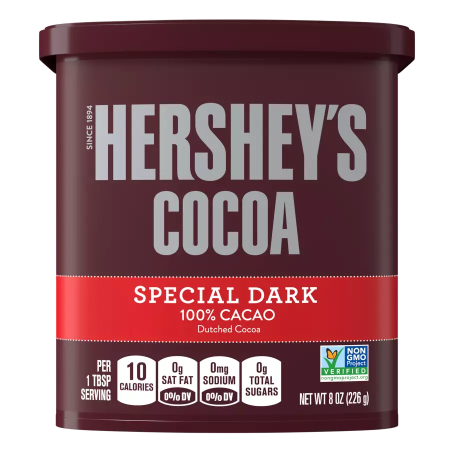 HERSHEY'S COCOA SPECIAL DARK 100% Cacao Cocoa, 8 oz can - Front of Package