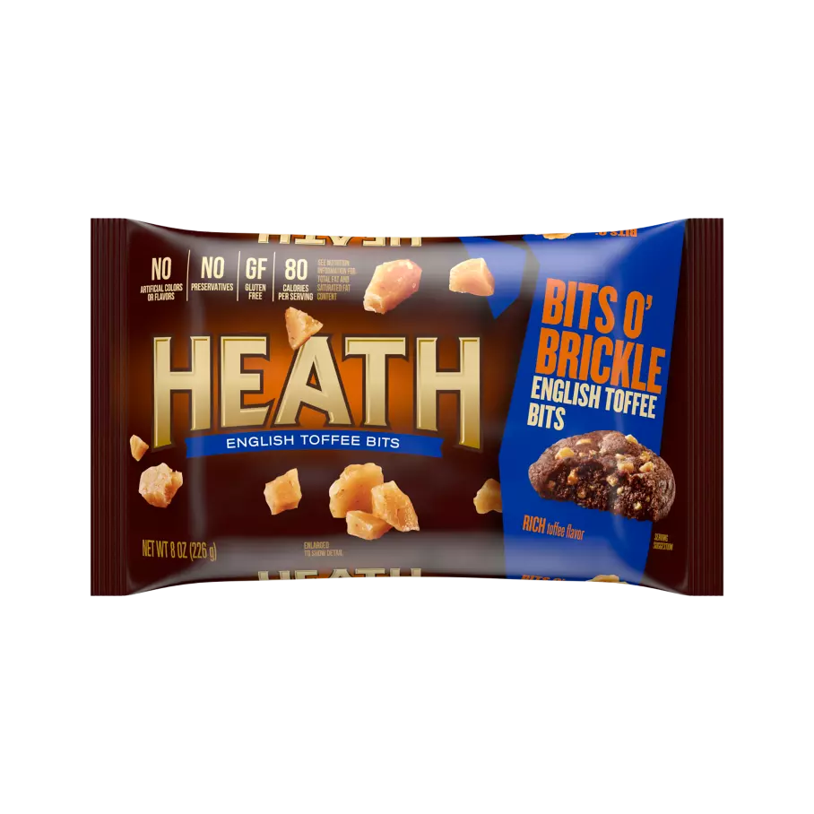 HEATH BITS O'BRICKLE Milk Chocolate English Toffee Bits, 8 oz bag - Front of Package