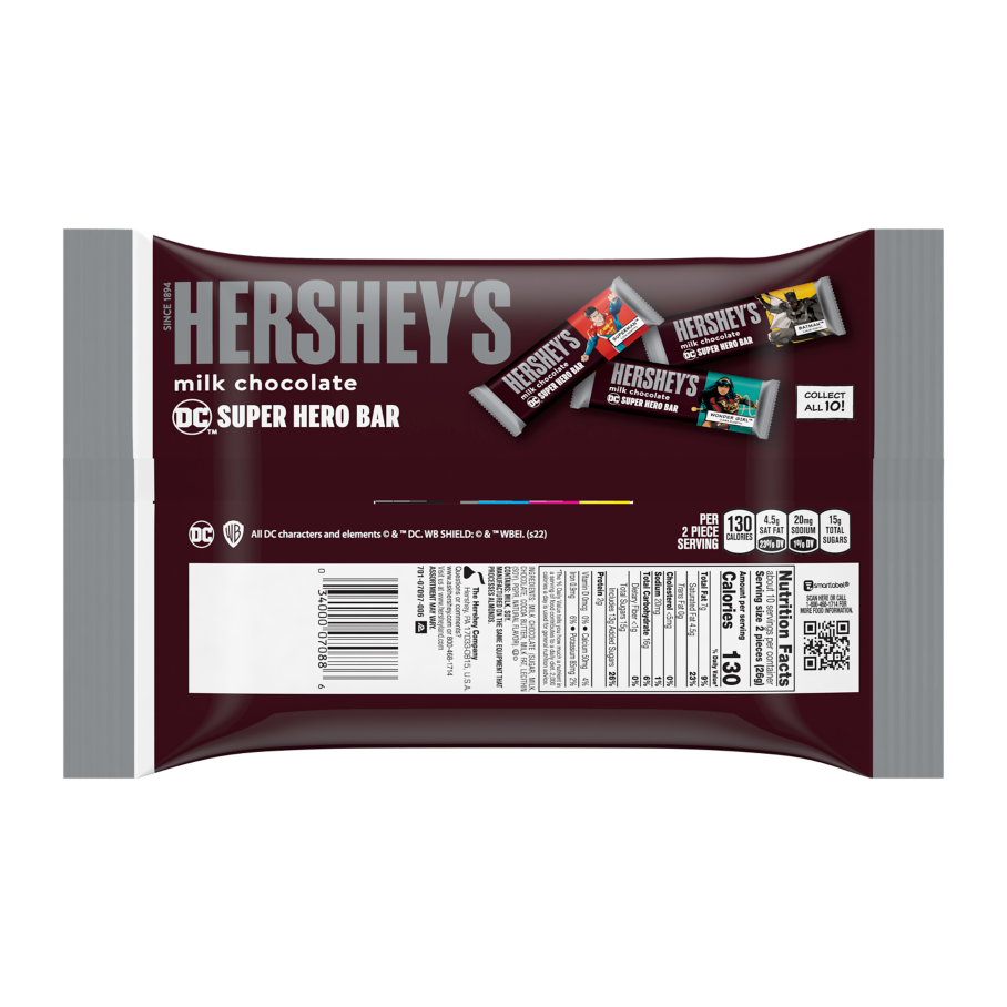 HERSHEY’S Milk Chocolate DC Super Hero Snack Size Candy Bars, 9.45 oz - Back of Package