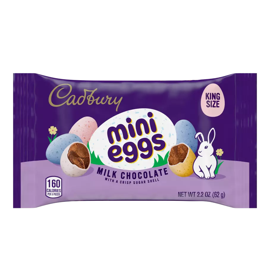 CADBURY MINI EGGS Milk Chocolate King Size Candy, 2.2 oz bag - Front of Package