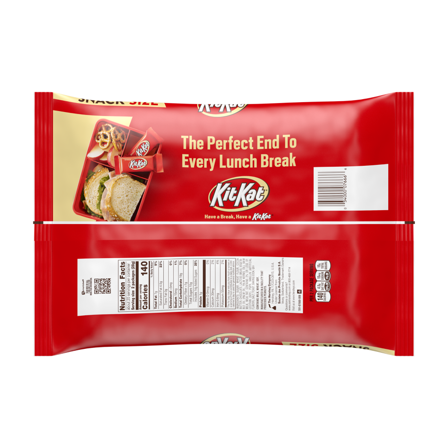 KIT KAT® Milk Chocolate Snack Size Candy Bars, 20.1 oz jumbo bag - Back of Package