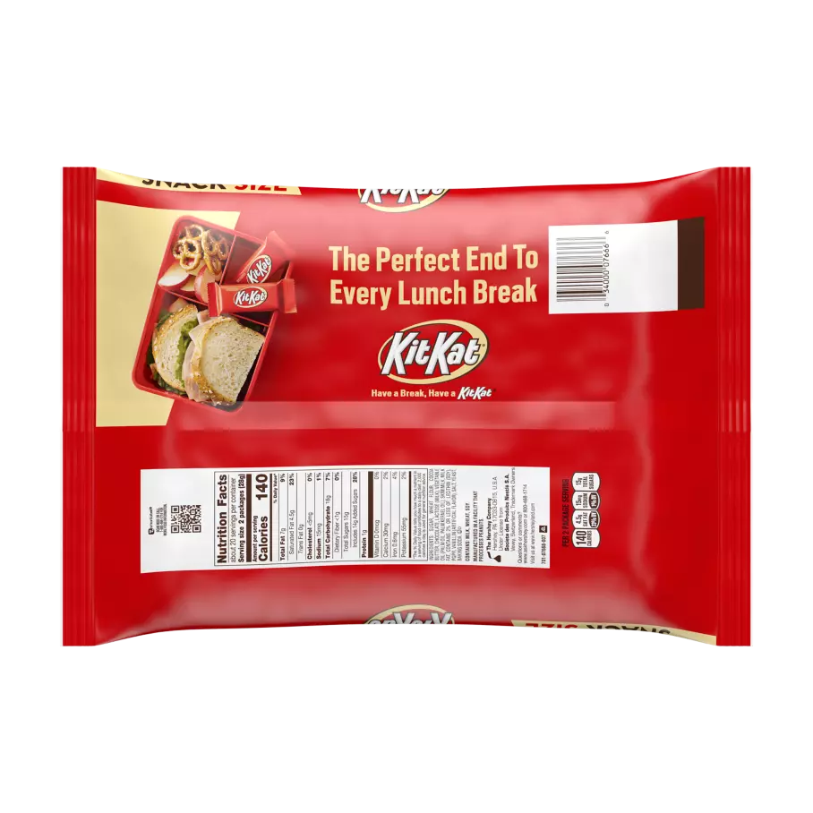 KIT KAT® Milk Chocolate Snack Size Candy Bars, 20.1 oz jumbo bag - Back of Package