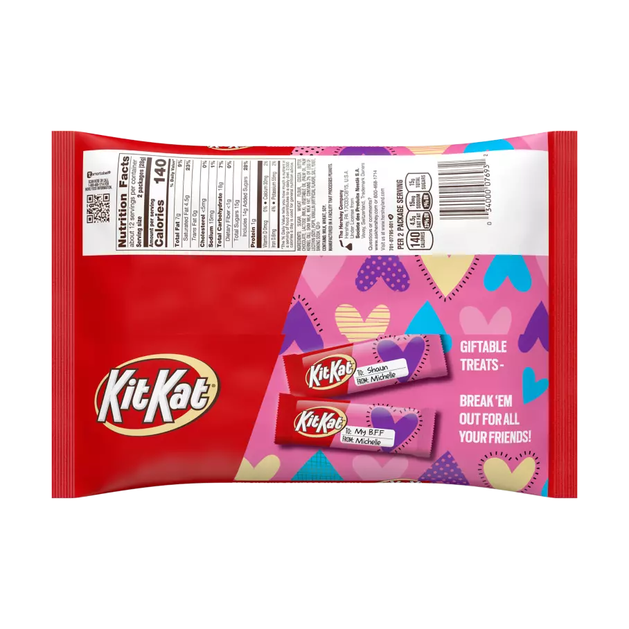KIT KAT® Valentine Exchange Milk Chocolate Snack Size Candy Bars, 12.25 oz bag, 25 pieces - Back of Package