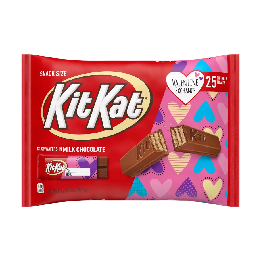 KIT KAT® Valentine Exchange Milk Chocolate Snack Size Candy Bars, 12.25 oz bag, 25 pieces - Front of Package