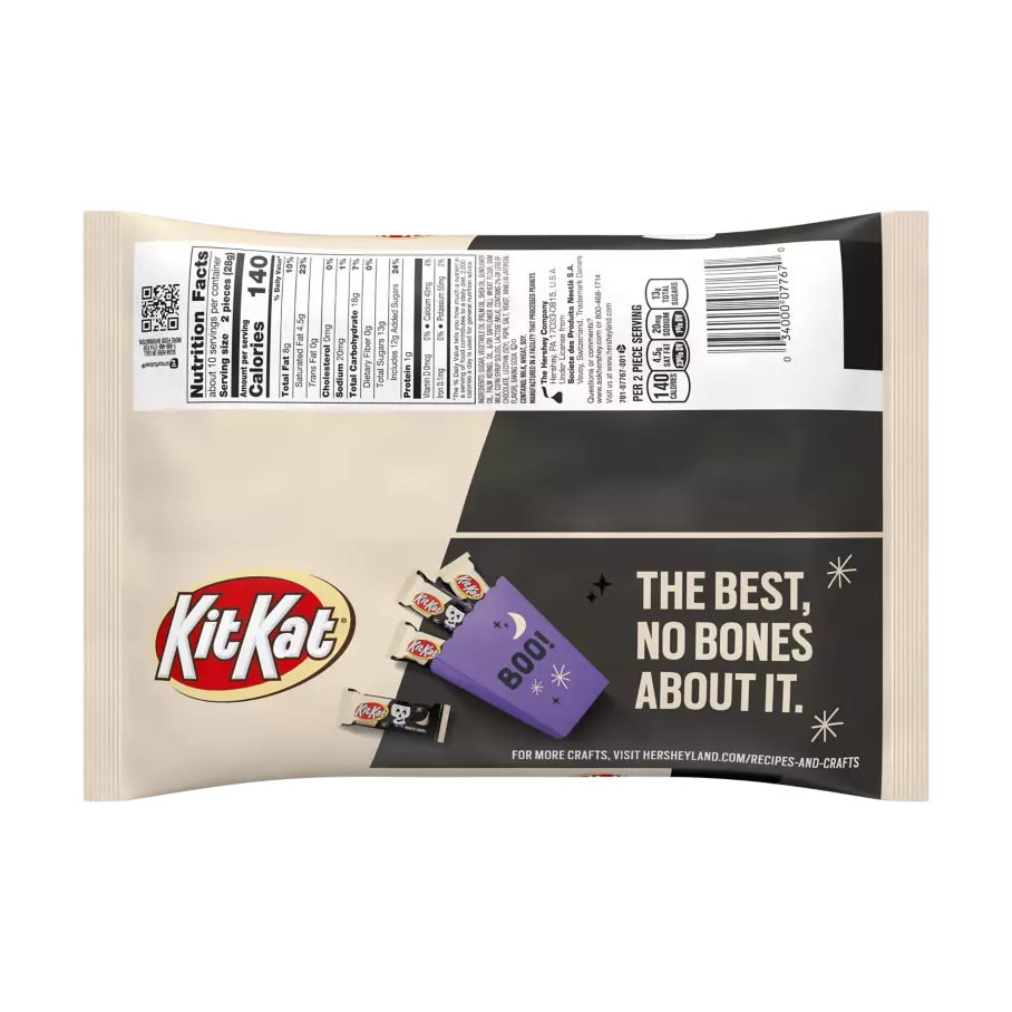 KIT KAT® Breaking Bones White Creme Snack Size Candy Bars, 10.29 oz bag - Back of Package